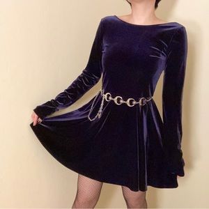 Blue / Indigo / Purple Velvet Skater Dress Medium Bethany Mota